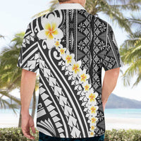 Black Vintage Tonga Ngatu Pattern With Plumeria Hawaiian Shirt - Polynesian Pride