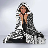 Black Vintage Tonga Ngatu Pattern With Plumeria Hooded Blanket - Polynesian Pride
