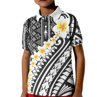 Black Vintage Tonga Ngatu Pattern With Plumeria Kid Polo Shirt - Polynesian Pride