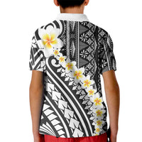 Black Vintage Tonga Ngatu Pattern With Plumeria Kid Polo Shirt - Polynesian Pride