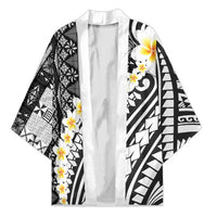 Black Vintage Tonga Ngatu Pattern With Plumeria Kimono - Polynesian Pride