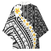 Black Vintage Tonga Ngatu Pattern With Plumeria Kimono - Polynesian Pride