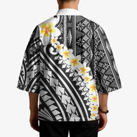 Black Vintage Tonga Ngatu Pattern With Plumeria Kimono - Polynesian Pride
