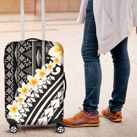 Black Vintage Tonga Ngatu Pattern With Plumeria Luggage Cover - Polynesian Pride