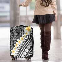 Black Vintage Tonga Ngatu Pattern With Plumeria Luggage Cover - Polynesian Pride