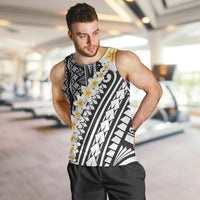 Black Vintage Tonga Ngatu Pattern With Plumeria Men Tank Top - Polynesian Pride