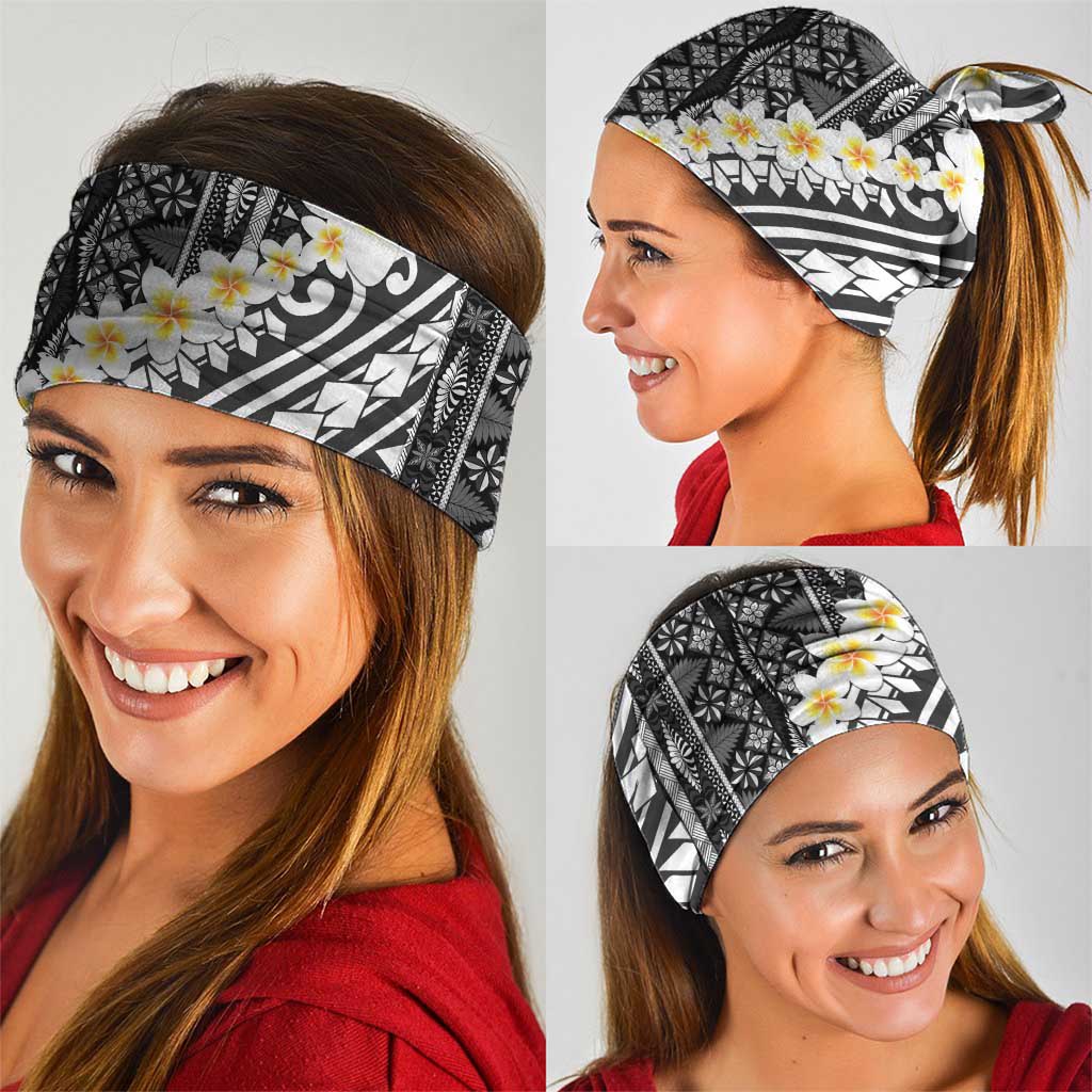 Black Vintage Tonga Ngatu Pattern With Plumeria Neck Gaiter - Polynesian Pride