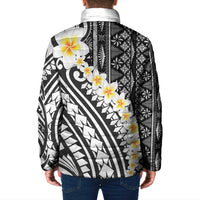 Black Vintage Tonga Ngatu Pattern With Plumeria Padded Jacket - Polynesian Pride
