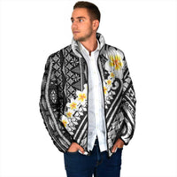 Black Vintage Tonga Ngatu Pattern With Plumeria Padded Jacket - Polynesian Pride