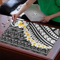 Black Vintage Tonga Ngatu Pattern With Plumeria Puzzle - Polynesian Pride