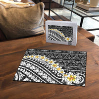 Black Vintage Tonga Ngatu Pattern With Plumeria Puzzle - Polynesian Pride