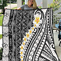 Black Vintage Tonga Ngatu Pattern With Plumeria Quilt - Polynesian Pride