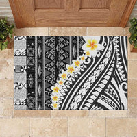 Black Vintage Tonga Ngatu Pattern With Plumeria Rubber Doormat - Polynesian Pride