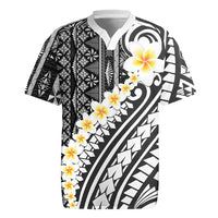 Black Vintage Tonga Ngatu Pattern With Plumeria Rugby Jersey - Polynesian Pride