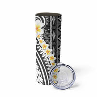 Black Vintage Tonga Ngatu Pattern With Plumeria Skinny Tumbler - Polynesian Pride