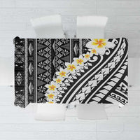 Black Vintage Tonga Ngatu Pattern With Plumeria Tablecloth - Polynesian Pride