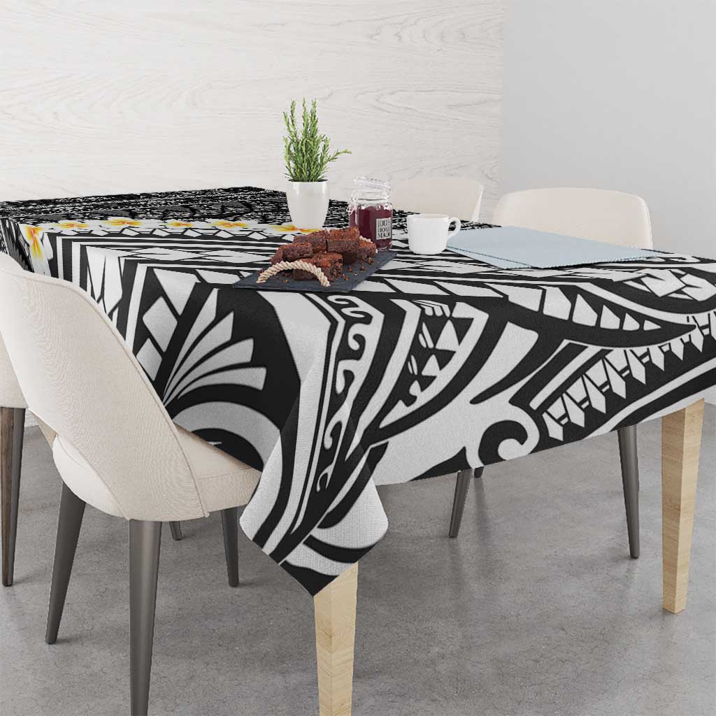 Black Vintage Tonga Ngatu Pattern With Plumeria Tablecloth - Polynesian Pride