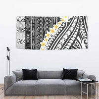 Black Vintage Tonga Ngatu Pattern With Plumeria Tapestry - Polynesian Pride