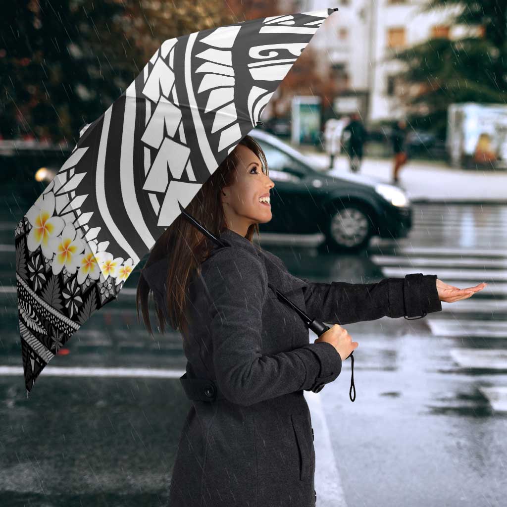 Black Vintage Tonga Ngatu Pattern With Plumeria Umbrella - Polynesian Pride