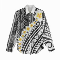 Black Vintage Tonga Ngatu Pattern With Plumeria Women Casual Shirt - Polynesian Pride