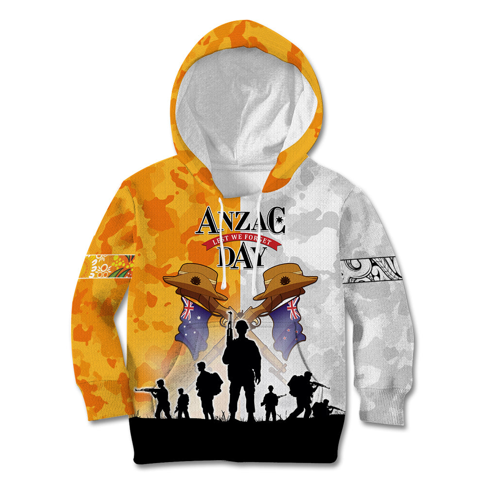 Australia And New Zealand ANZAC Day Kid Hoodie Lest We Forget LT05 Hoodie Yellow - Polynesian Pride