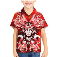 Hawaii Goddess Of Fire Madame Pele Family Matching Mermaid Dress and Hawaiian Shirt Polynesian Style LT05 Son's Shirt Red - Polynesian Pride