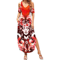 Hawaii Goddess Of Fire Madame Pele Family Matching Summer Maxi Dress and Hawaiian Shirt Polynesian Style LT05 Mom's Dress Red - Polynesian Pride