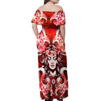 Hawaii Goddess Of Fire Madame Pele Off Shoulder Maxi Dress Polynesian Style LT05 - Polynesian Pride