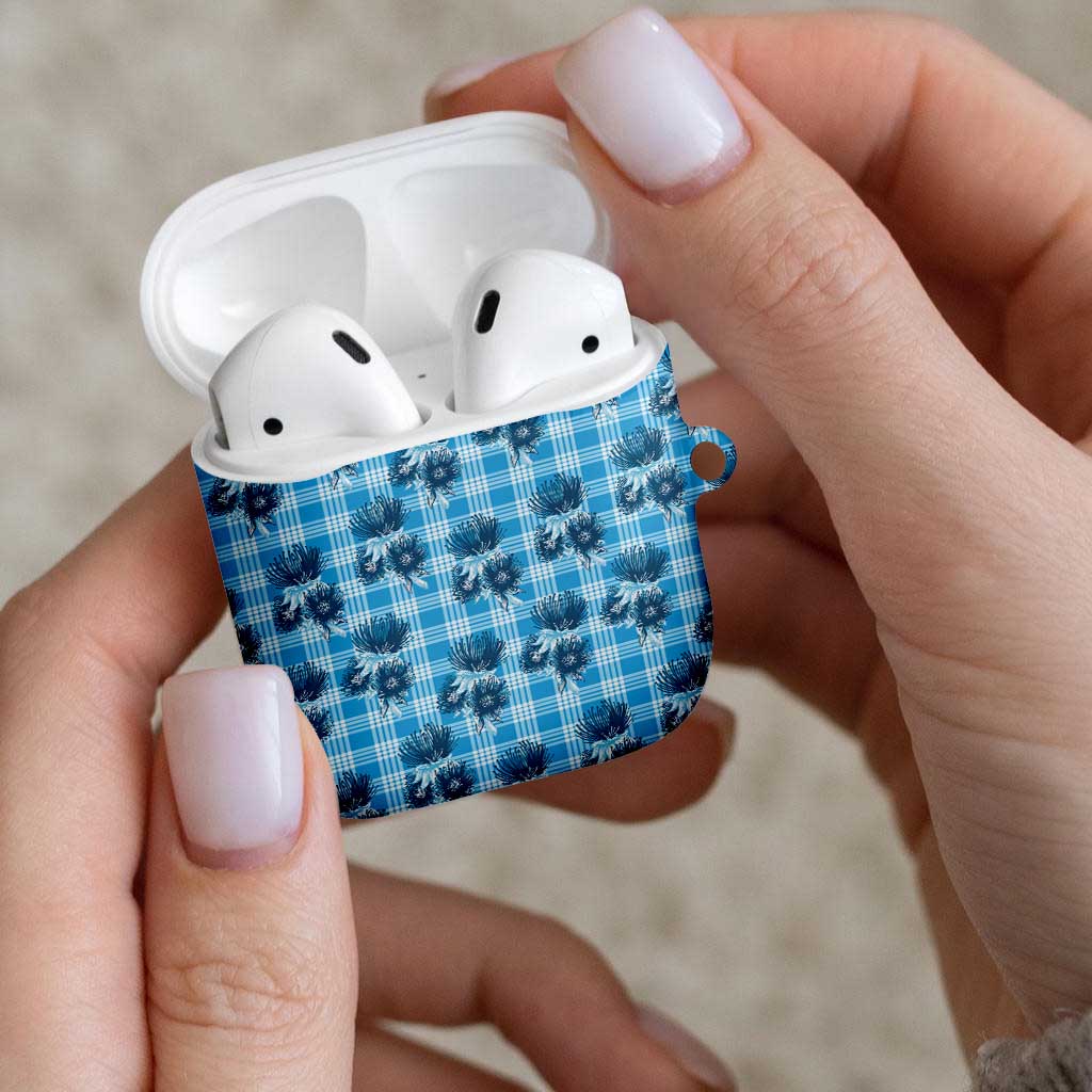 Blue Palaka Hawaii AirPods Case Hawaiian Lehua Blossoms