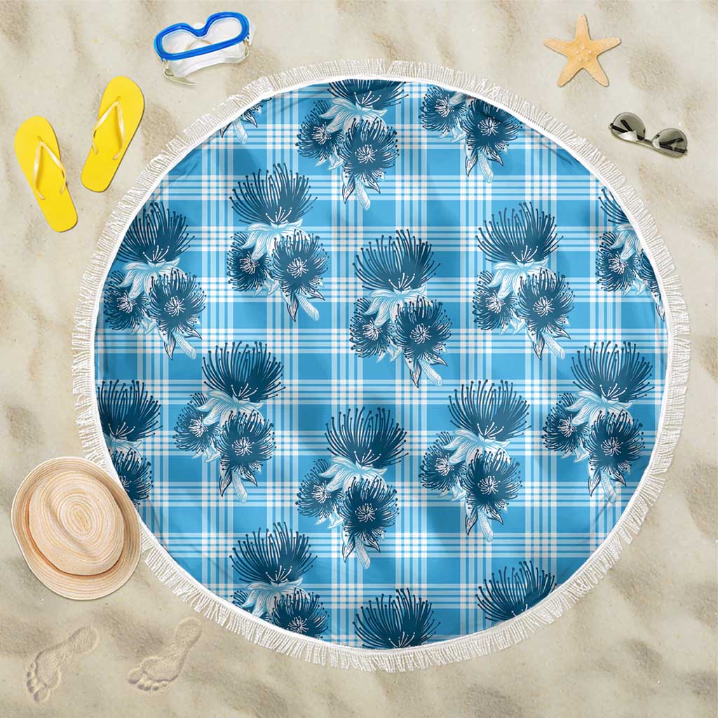 Blue Palaka Hawaii Beach Blanket Hawaiian Lehua Blossoms