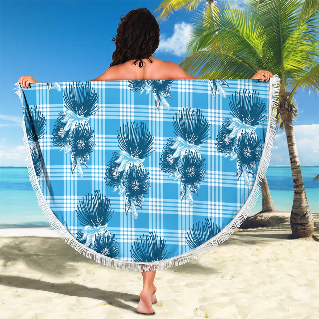 Blue Palaka Hawaii Beach Blanket Hawaiian Lehua Blossoms