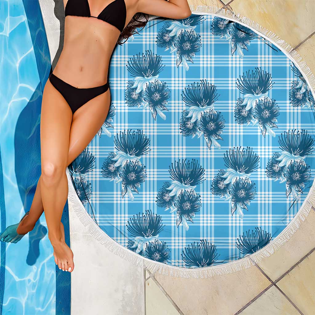 Blue Palaka Hawaii Beach Blanket Hawaiian Lehua Blossoms