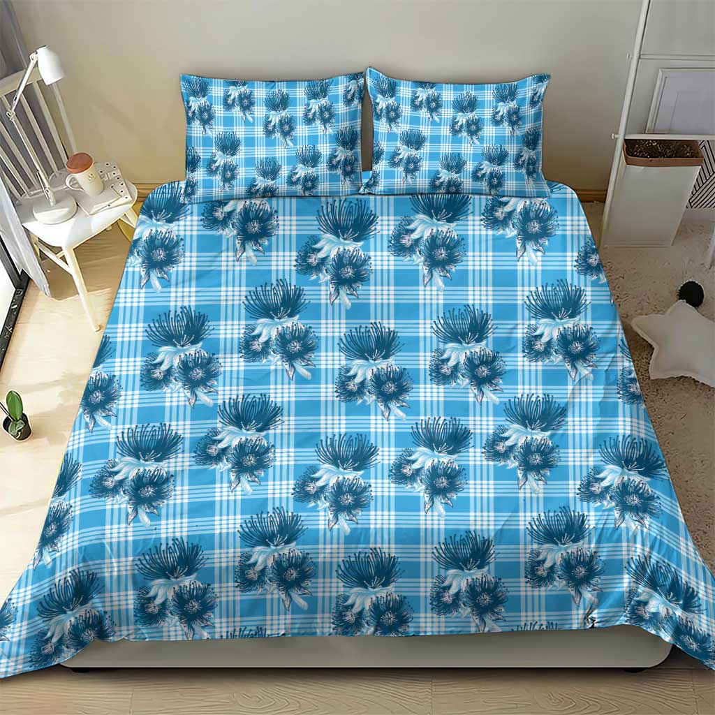 Blue Palaka Hawaii Bedding Set Hawaiian Lehua Blossoms