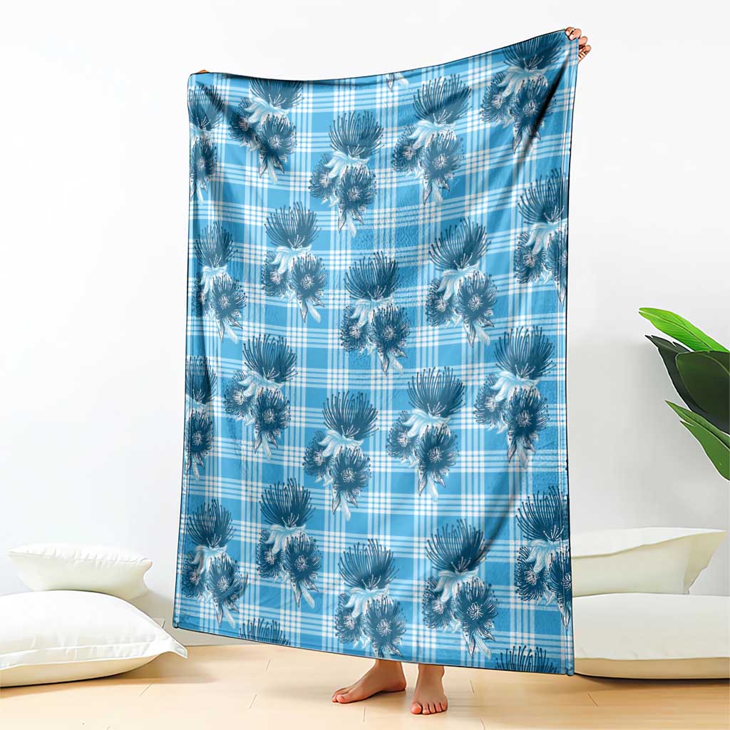 Blue Palaka Hawaii Blanket Hawaiian Lehua Blossoms