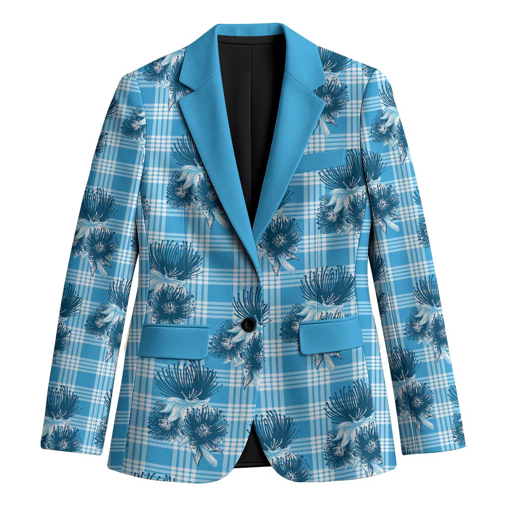 Blue Palaka Hawaii Blazer Hawaiian Lehua Blossoms