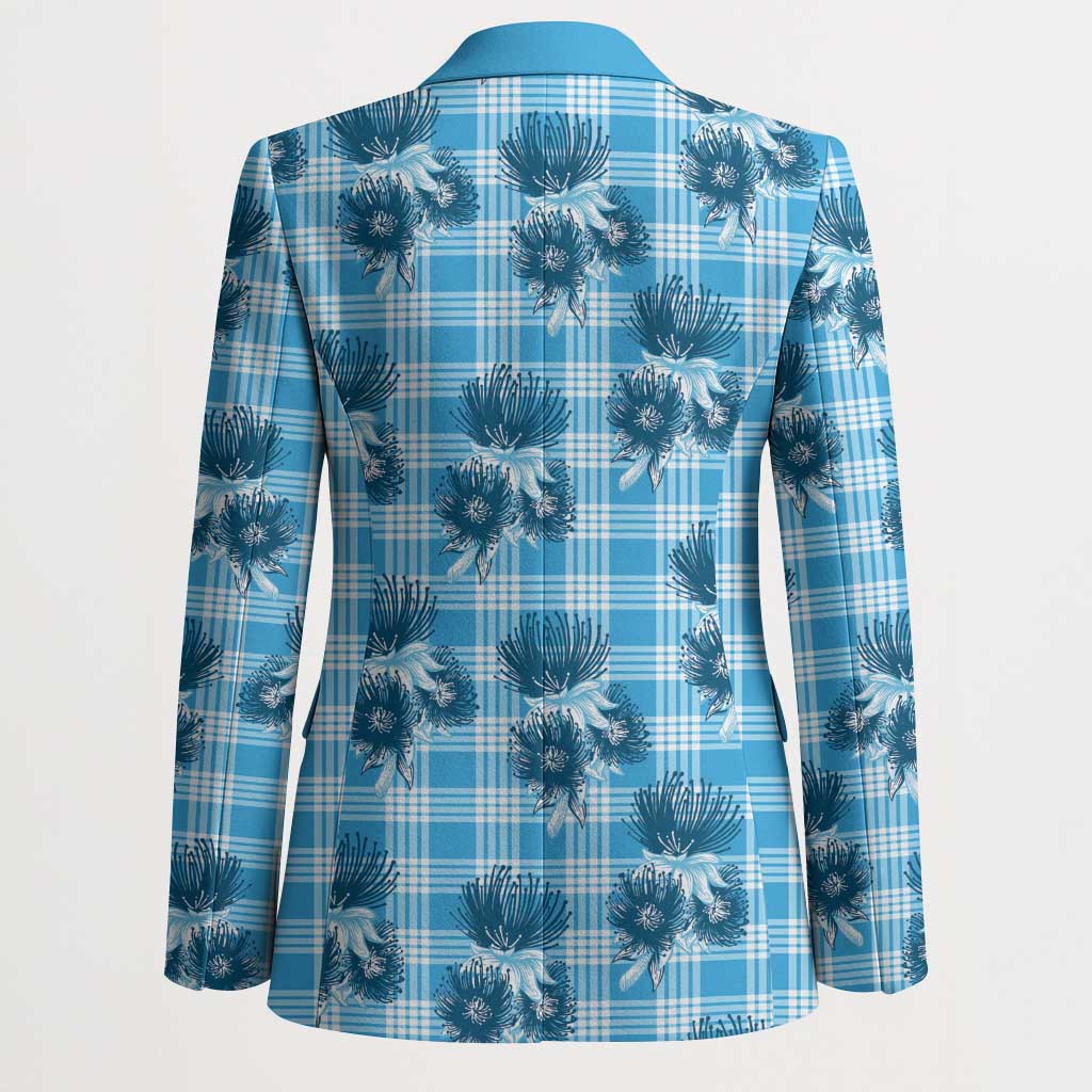 Blue Palaka Hawaii Blazer Hawaiian Lehua Blossoms