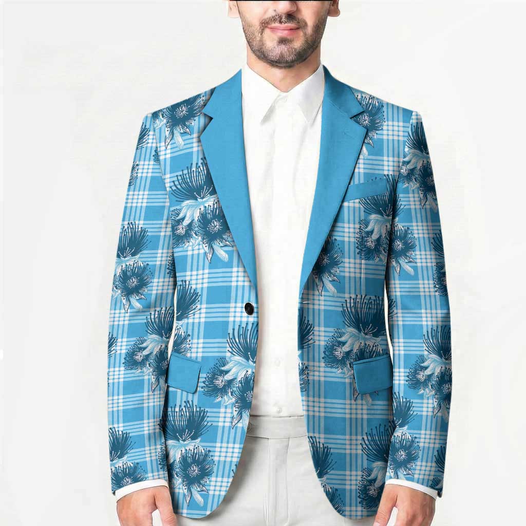 Blue Palaka Hawaii Blazer Hawaiian Lehua Blossoms