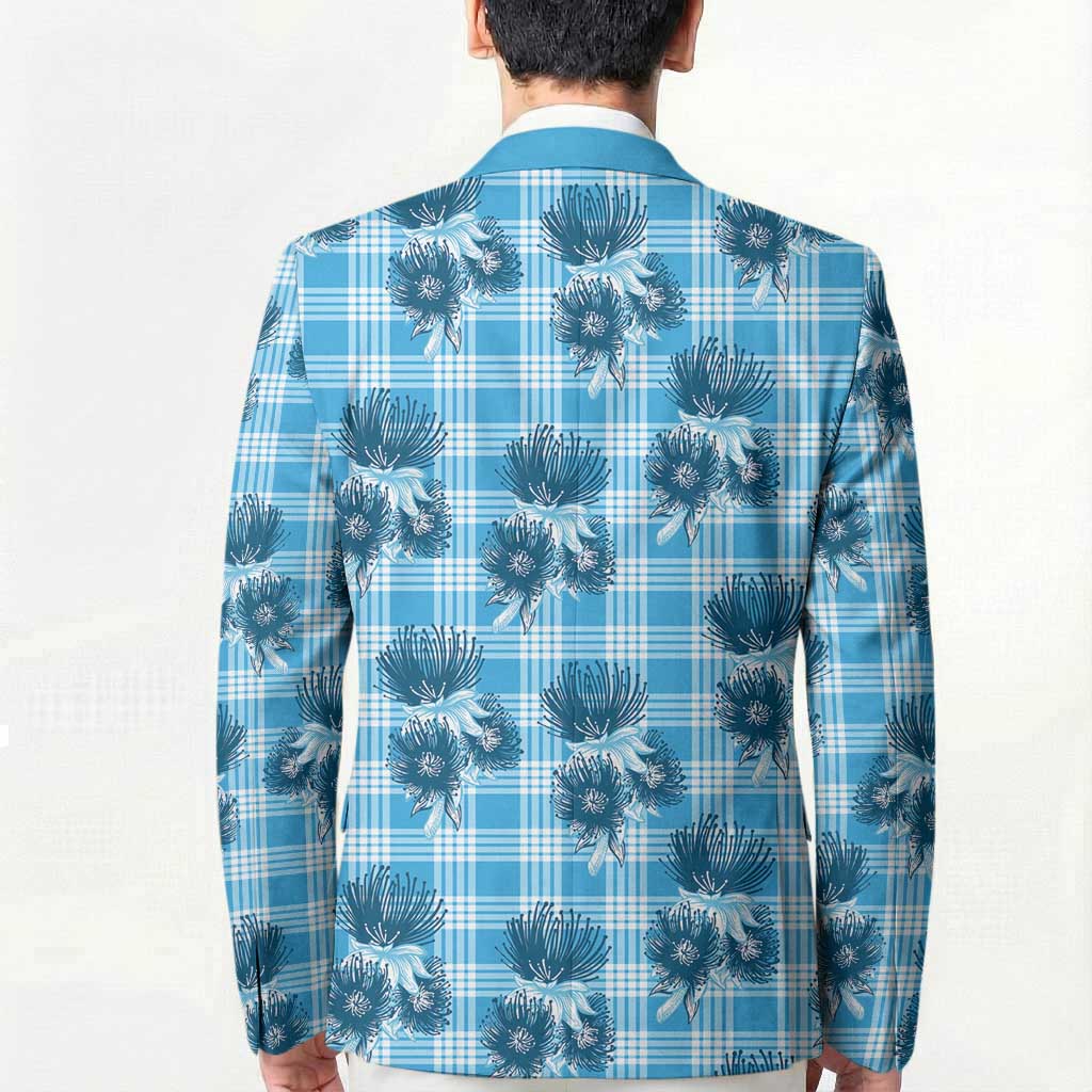 Blue Palaka Hawaii Blazer Hawaiian Lehua Blossoms