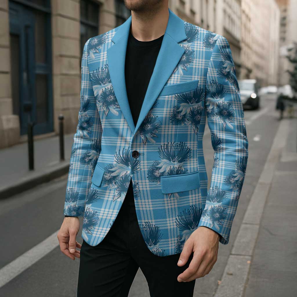 Blue Palaka Hawaii Blazer Hawaiian Lehua Blossoms
