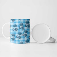 Blue Palaka Hawaii Ceramic Mug Hawaiian Lehua Blossoms