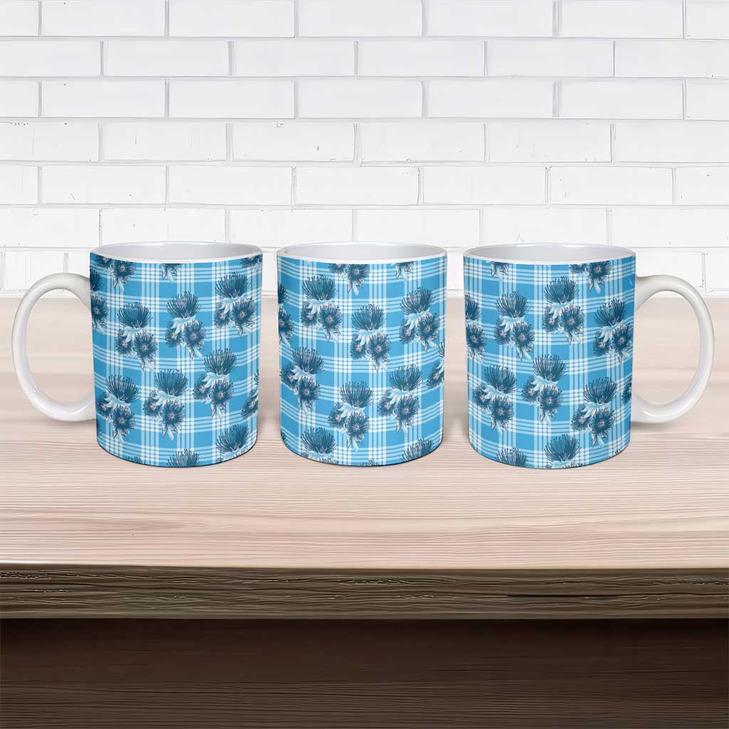 Blue Palaka Hawaii Ceramic Mug Hawaiian Lehua Blossoms