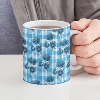 Blue Palaka Hawaii Ceramic Mug Hawaiian Lehua Blossoms