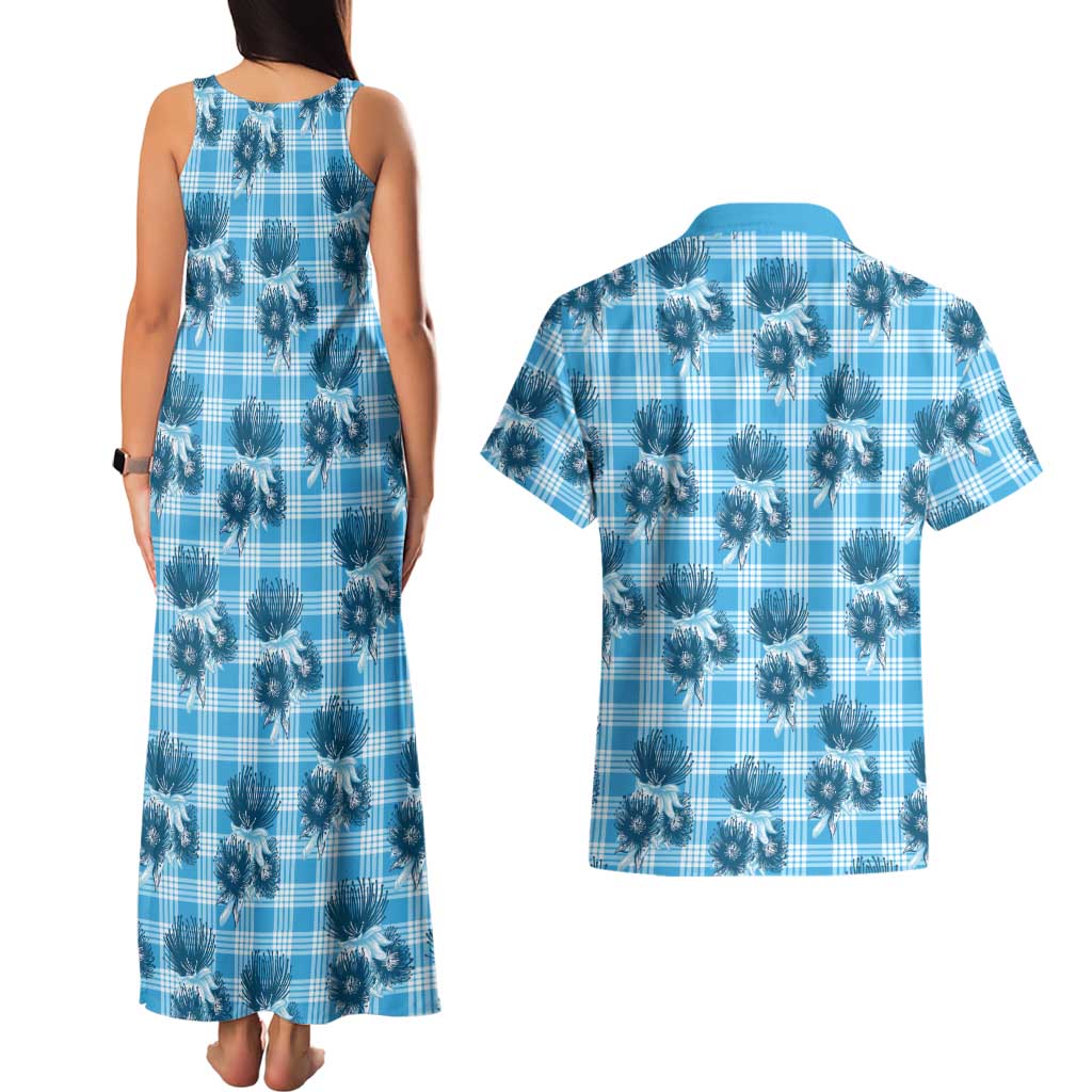 Blue Palaka Hawaii Couples Matching Tank Maxi Dress and Hawaiian Shirt Hawaiian Lehua Blossoms LT05 - Polynesian Pride