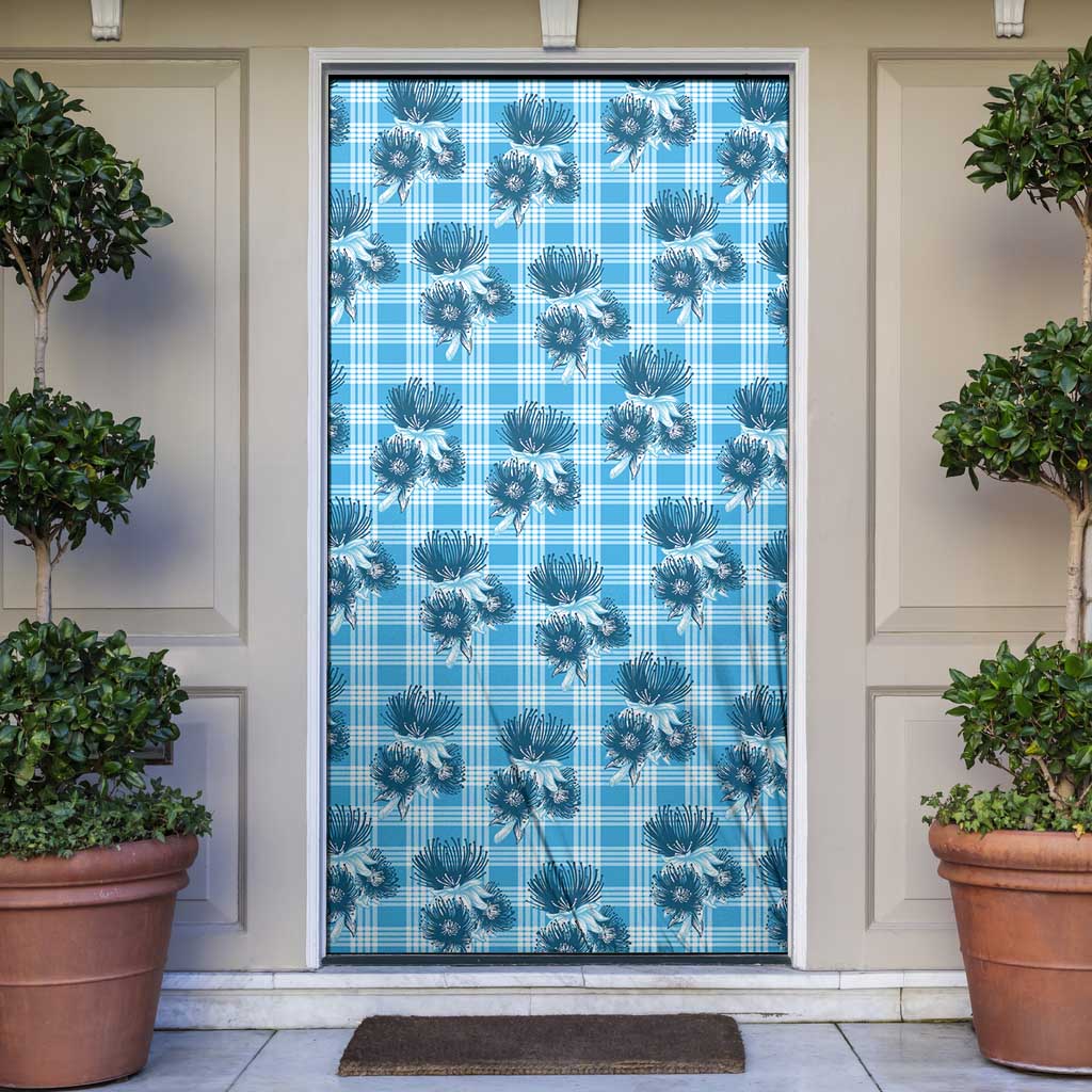 Blue Palaka Hawaii Door Cover Hawaiian Lehua Blossoms LT05 Blue - Polynesian Pride