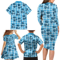Blue Palaka Hawaii Family Matching Long Sleeve Bodycon Dress and Hawaiian Shirt Hawaiian Lehua Blossoms LT05 - Polynesian Pride