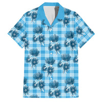 Blue Palaka Hawaii Family Matching Off The Shoulder Long Sleeve Dress and Hawaiian Shirt Hawaiian Lehua Blossoms LT05 Dad's Shirt - Short Sleeve Blue - Polynesian Pride