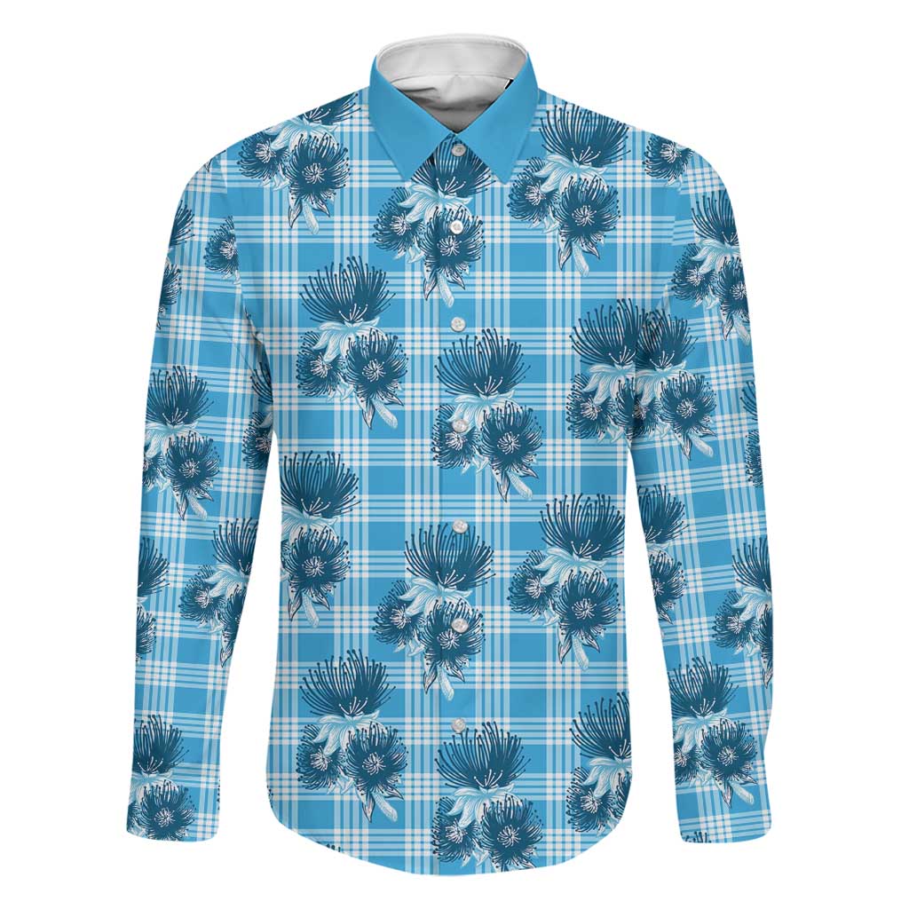 Blue Palaka Hawaii Family Matching Puletasi and Hawaiian Shirt Hawaiian Lehua Blossoms