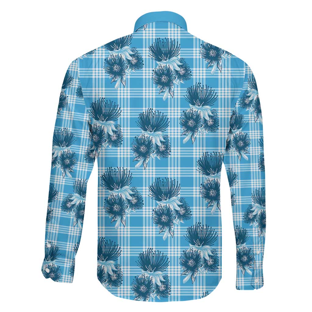 Blue Palaka Hawaii Family Matching Puletasi and Hawaiian Shirt Hawaiian Lehua Blossoms