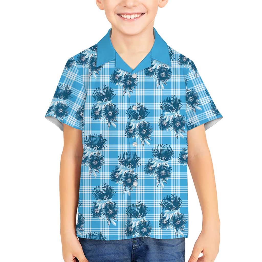 Blue Palaka Hawaii Family Matching Puletasi and Hawaiian Shirt Hawaiian Lehua Blossoms