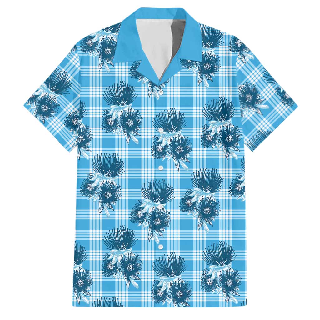 Blue Palaka Hawaii Family Matching Summer Maxi Dress and Hawaiian Shirt Hawaiian Lehua Blossoms